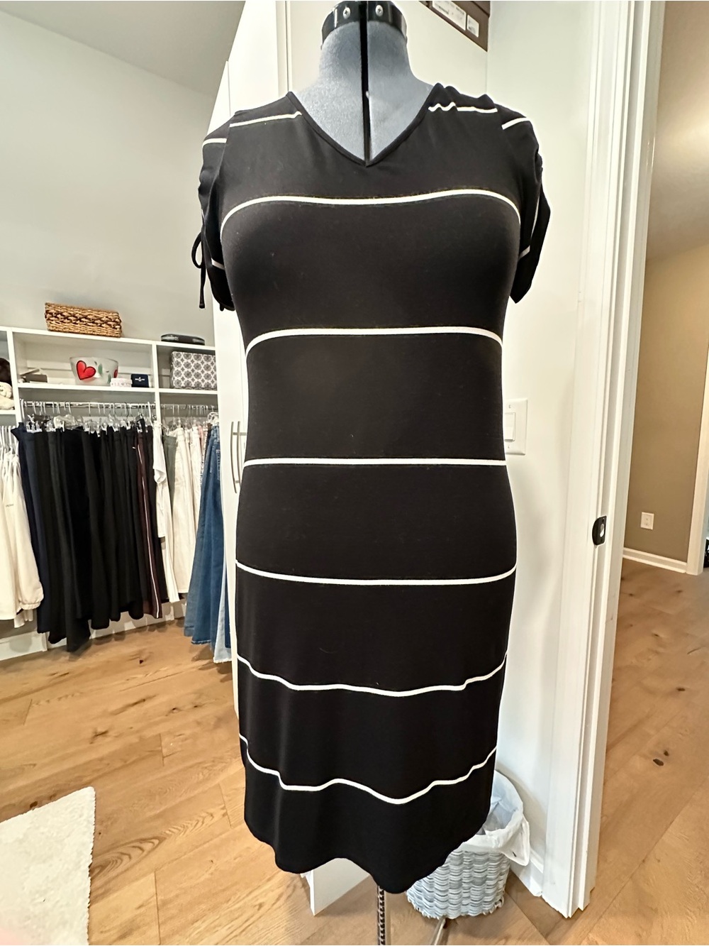 White House Black Market Black Dress with White Stripes